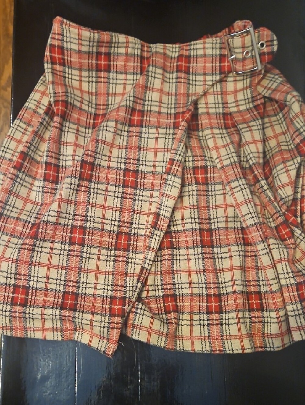 Zara Plaid Skirt with Buckle - Red & Cream